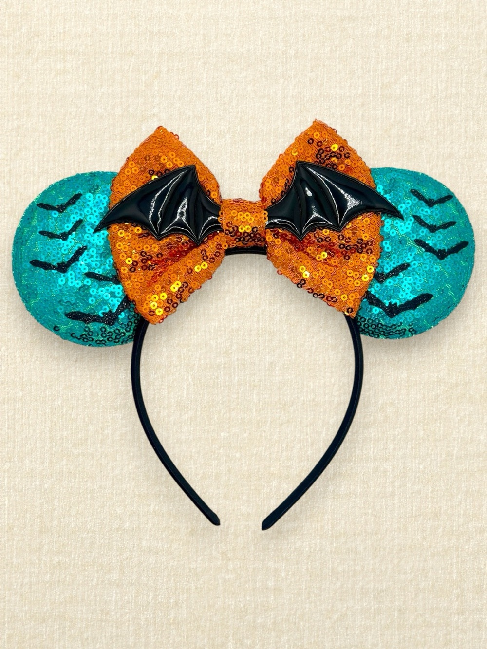 Spooky Teal & Orange Bat Minnie Ears | Disney-Inspired Halloween Mouse Ears